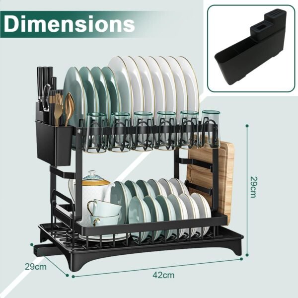 Dish Drying Rack 2 Tier with Utensil Holder & Drainboard