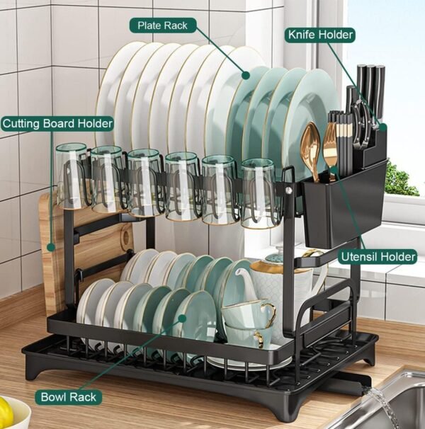 Dish Drying Rack 2 Tier with Utensil Holder & Drainboard