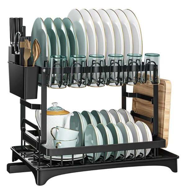 Dish Drying Rack 2 Tier with Utensil Holder & Drainboard
